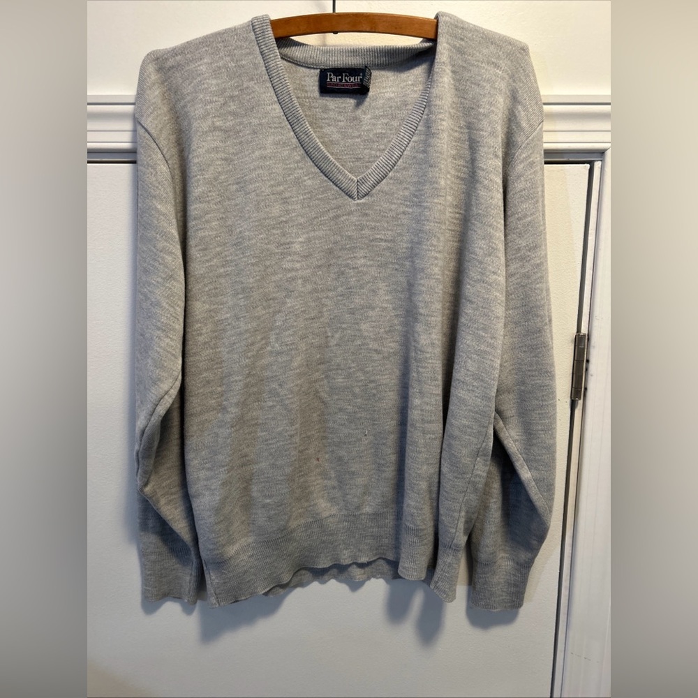 Vintage Par Four Sweater Mens Med V Neck Pullover Made USA 90s Gray